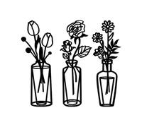 3 Pcs Flower Wall Art Decoration, Black Metal Wall Art, Self Adhesive Minimalist Tulip Wire Iron Decor, Floral Line Hanging Walls Sculpture for Home, Bedroom, Kitchen, Living Room, Balcony