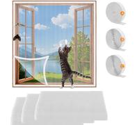 3 PCS Fly Screen for Window,Adjustable DIY Magnetic Fly Screen Window Max with 3 Rolls Hook Sticky Tape,Full Frame Magnetic Strip DIY Mosquito Net（150x180cm）