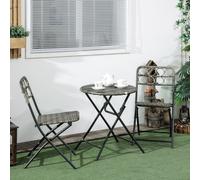Outsunny 3 PCS Folding Rattan Wicker Bistro Set, Coffee Table Set, Grey
