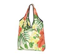 3 PCS Foldable Shopping Bag Reusable Grocery Tote Washable Lightweight | Hojas Tropicales Y Flores Printed Large Capacity Tote Bags For Supermarket Travel Storage