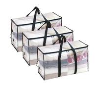 3 Pcs Foldable Transparent Quilt Organizer Bag Large Capacity Woven Closet Sort Waterproof Double Zipper Portable Storage for Clothe for Closet and Moving(95L)