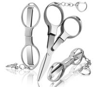 3 Pcs Folding Stainless Steel Portable Mini Badge Scissors with 3 Keychains, Safety Foldable Pocket Travel Small Scissors All Purpose for Nurse Accessories, Travel, Office, Craft, Sewing, Home(Silver)