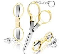 3 Pcs Folding Stainless Steel Portable Mini Badge Scissors with 3 Keychains, Safety Foldable Pocket Travel Small Scissors All Purpose for Nurse Accessories, Travel, Office, Craft, Sewing, Home (Gold)