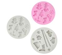 3 Pcs Fondant Silicone Molds, VEINARDYL 26 Cavity 3D Christmas Sugar Craft Cake Decoration Cupcake Topper Crafting Projects Gum Paste Resin Polymer Clay Mould