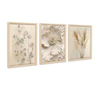 3 Pcs Framed Canvas Wall Art Beige Flower Pampas Grass Canvas Prints Cream Eucalyptus Leaf Floral Pictures for Living Room Bedroom Dining Room Hallway Wall Decor 90x40cm(12"x16"x3pcs) (No Plexiglass)