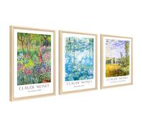 3 Pcs Framed Canvas Wall Art Claude Monet Water Lilies Canvas Prints Vintage Impressionist Botanical Pictures for Living Room Bedroom Dining Room Hallway Wall Decor 40x60cmx3pcs (No Plexiglass)