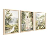 3 Pcs Framed Canvas Wall Art Jesus Lamb Christian Canvas Prints Easter He is Risen Grassland Poster God Religious Bible Pictures for Living Room Bedroom Room Wall Decor 30x40cm x3pcs (No Plexiglass)