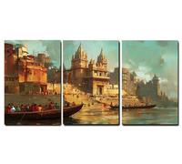 3 Pcs Framed Canvas Wall Art Landscape, Living Room Hallway Decor, Architecture Picture Paintings Wall Art, Vintage Decor for Bedroom Bathroom Table, Aesthetic Room Decor 12x20 inch/30x45cm,-f1277b