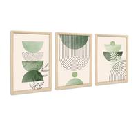 3 Pcs Framed Canvas Wall Art Sage Green Boho Canvas Prints Minimalist Abstract Geometric Beige Green Pictures for Living Room Bedroom Kitchen Hallway Wall Decor 90x40cm(12"x16"x3pcs) (No Plexiglass)