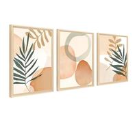 3 Pcs Framed Canvas Wall Art Watercolor Botanical Canvas Prints Painting Yellow Circles Green Leaves Geometric Pictures for Living Room Bedroom Hallway Stairs Wall Decor 30x40cm x3pcs (No Plexiglass)