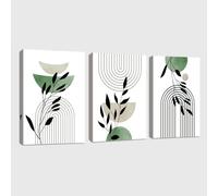 3 Pcs Framed Sage Green Lines Canvas Wall Art, Boho Aesthetic Green Plant Leaves Wall Art Modern Home Decor Poster Canvas Painting Wall Decor for Bedroom Living Room Office Ready to Hang 40x60cmx3