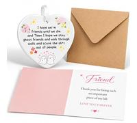 3 Pcs Friendship Gifts For Women Set - Ceramic Heart Ornament & Greeting Card & Silk Ribbon & Envelope - Best Friend Gift For Women Birthday, Christmas
