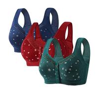 3 Pcs Front Fastening Bras for Women UK Soft & Comfortable Cotton Bra Wireless Snap Closing Ladies Bras Plus Size Front Clasp Wireless Cotton Vest Bra for The Elderly Everyday Zero Feel Bralettes