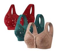 3 Pcs Front Fastening Bras for Women UK Soft & Comfortable Cotton Bra Wireless Snap Closing Ladies Bras Plus Size Front Clasp Wireless Cotton Vest Bra for The Elderly Everyday Zero Feel Bralettes