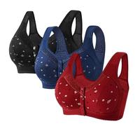 3 Pcs Front Fastening Bras for Women UK Soft & Comfortable Cotton Bra Wireless Snap Closing Ladies Bras Plus Size Front Clasp Wireless Cotton Vest Bra for The Elderly Everyday Zero Feel Bralettes