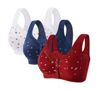 3 Pcs Front Fastening Bras for Women UK Soft & Comfortable Cotton Bra Wireless Snap Closing Ladies Bras Plus Size Front Clasp Wireless Cotton Vest Bra for The Elderly Everyday Zero Feel Bralettes