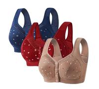 3 Pcs Front Fastening Bras for Women UK Soft & Comfortable Cotton Bra Wireless Snap Closing Ladies Bras Plus Size Front Clasp Wireless Cotton Vest Bra for The Elderly Everyday Zero Feel Bralettes