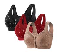 3 Pcs Front Fastening Bras for Women UK Soft & Comfortable Cotton Bra Wireless Snap Closing Ladies Bras Plus Size Front Clasp Wireless Cotton Vest Bra for The Elderly Everyday Zero Feel Bralettes