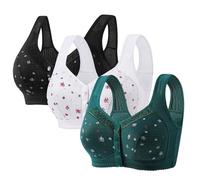 3 Pcs Front Fastening Bras for Women UK Soft & Comfortable Cotton Bra Wireless Snap Closing Ladies Bras Plus Size Front Clasp Wireless Cotton Vest Bra for The Elderly Everyday Zero Feel Bralettes