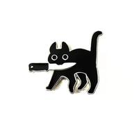 3 pcs Funny Black Cat with Knife Enamel Brooch, Metal Lapel Pin for Denim and Bags, Zinc Alloy