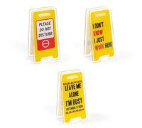 3 pcs Funny Warning Sign Photo Holder for Desk, Humorous Acrylic Mini Plaque with Clip, Gag Desk Decorations for Work Colleague Gifts or Office Desktop