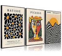3 Pcs Gallery Wall Art Picasso Matisse Bauhaus Set Canvas Prints Abstract Paintings Posters Orange Black Modern Minimalist Wall Decor Pictures Suitable for Bedroom Living Room Decor (Unframed,