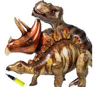 3 Pcs Giant Dinosaur Balloons 52", T-Rex Triceratops Stegosaurus Set - Great for Parties, Halloween Decor & Holiday Gifts