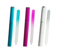 3 Pcs Glass Fingernail File Double Sided Nail Files Professional Crystal Nail Files Colourful Nail Shaping Buffers Buffering Finger Nail Care File with Storage Case for Salon Home Blue Pink Silver