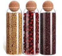 3 Pcs Glass Jar with Ball Cork Lid Decorative Round Bottle Sealed Canister Jar Storage Container Organizer with Airtight Seal Wooden Lid for Food Coffee Bean Candy Biscuits Spice(1300 ML/ 44 Oz)