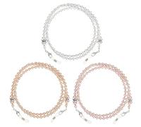 3 Pcs Glasses Chain, Pearl Eyeglass Chain, Beaded Eyeglass Chain Sunglasses Holder Strap, Eye Glass Holders Necklaces, Pearl Masks Chian for Women(White&Pink&Light Brown)