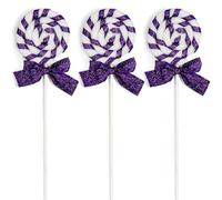 3 Pcs Glitter Christmas Candy Picks, 38cm Swirl Lollipop Ornament with Bow Candy Cane Christmas Decorations for Xmas Tree Vase Filler Centerpieces Home Decor (Purple)