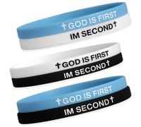 3 Pcs GOD IS FIRST I AM SECOND BRACELET Silicone Cross Bracelet, Christian Bracelets for Men Women, God Bracelet Faith Reminder Blue Black White Color Combinations