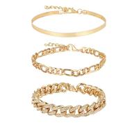 3 PCS Gold Ankle Bracelets for Women Plated Chunky Plus Size Layered Ankle Chain Waterproof Gold Anklet Adjustable Dainty Stainless Steel Non Tarnish Cuban Link Anklets for Women Summer Beach