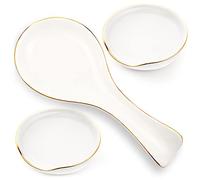 3 Pcs Gold Rim Ceramic Spoon Rests White Kitchen Spoon Rests Long Cooking Spoon Holder for Countertop Round Teaspoon Rest Cute Spoon Holder for Home Restaurants Cafe Home Hotels Accessories