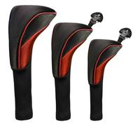 3 Pcs Golf Club Head Covers Set, Driver and Fairway Woods Covers in Thickened Polyester, Cushioned Golf Club Head Protection, Scratch Reducing Golf Accessories, Black Red