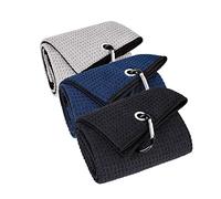 3 Pcs Golf Towels, 16'' x 24'' Large Tri-fold Microfibre Golf Towel, Premium Microfiber Fabric Waffle Pattern Whit Heavy Duty Carabiner Clip to Remove Sand, Mud, Grass and Dirt from Golf Accessories