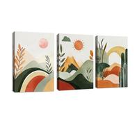 3 Pcs Green Boho Mountain Sun Illustration Canvas Wall Art, Abstract Desert Sunset Botanical Landscape Wall Paintings Picture Minimalist Poster Art Prints Home Decor for Bedroom Living Room 30x40cmx3