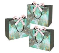 3 Pcs Green Design Party Bags 14.4x4.8x10" with Handles, Reusable Gift Bags - Ideal for Birthday, Wedding & Bridal Shower Favors