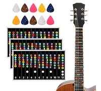 3 Pcs Guitar Fretboard Stickers, Self Adhesive Guitar Note Stickers with 10 Pcs Picks, Color Coded Note Decals Learn Guitars Tabs Tools for Beginner Learner