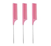 3 Pcs Hair Comb,Anti-Static Tail Comb,Carbon Fibre Metal Comb Pin Tail Comb,Heat Resistant and Salon Rattail Parting Comb,Pink Fine Tooth Rat Tail Hair Comb Brush for Women
