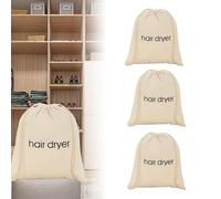 3 Pcs Hair Dryer Storage Bags, Water-Resistant, Portable Drawstring Pouch with Compact & Lightweight Design, Multi-Purpose Tools, Bathroom Accessories, Home & Travel Use (White)