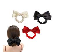 3 Pcs Hair Scrunchies with Bow Silky Satin Bowknot Hair Scrunchies for Women Plain Satin Hair Ties Bowknot Elastic Ponytail Holder Rubber Bands for Women and Girls Bun(Black, Red, Beige)
