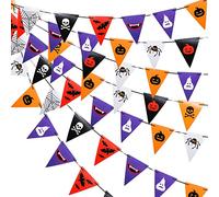 3 Pcs Halloween Banner Decorations Outdoor Pennant Bunting Party Decorate Flag Triangle Bat Skull Spider Web Pumpkin for Indoor Garden Supplies, 9.8 Feet