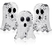 3 Pcs Halloween Decorations, Cute Silver Disco Style Ghost Ornaments - Funny Mosaic Table Decor/Centerpiece, for Halloween Party Gift & Decor, Diningroom/Livingroom/indoor (6Inch)