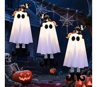 3 Pcs Halloween Decorations,Hanging Ghost Light Halloween Decorations,3 Modes LED Glowing Scary Decor,Lighted Glowing Ghost Witch Hat for Indoor Outdoor Garden Lawn Porch Courtyard Tree Decor (A-3pcs)