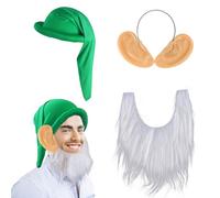 3 Pcs Halloween Dwarf Costumes Set with Dwarf Gnome Elf Hats Jumbo Human Dwarf Gnome Fake Ear White Gnome Dwarf Beard (green)