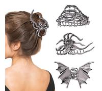 3 Pcs Halloween Hair Claw Clips for Women & Girls, Gothic Metal Hair Accessories with Hollow Design Bat Skeleton Hand Spider Claw Clips for Halloween Party Cosplay