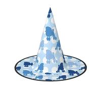 3 PCS Halloween Hat – Witch Blue Poodle Polka Dot Print Costume Party, Women Men, Pointed Horn Cap, Light for Festive Easter