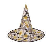 3 PCS Halloween Hat â€“ Witch Yellow gray flower Print Costume Party, Women Men, Pointed Horn Cap, Light for Festive Easter