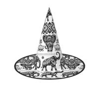 3 PCS Halloween Hat - Witch Bohemian Elephant Pattern Print Costume Party, Women Men, Pointed Horn Cap, Light for Festive Easter